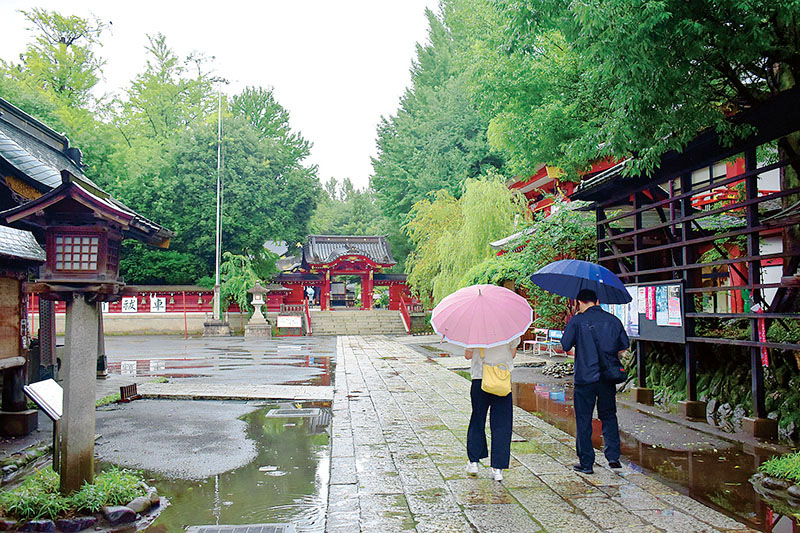 台風7号の影響から断続的に雨が降り、参拝客がまばらな秩父神社＝16日午前11時ごろ、秩父市番場町