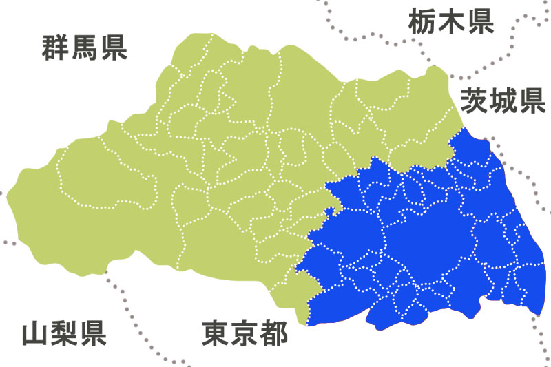 新たに洪水注意報が発表された埼玉南中部・南東部（青色で表示）