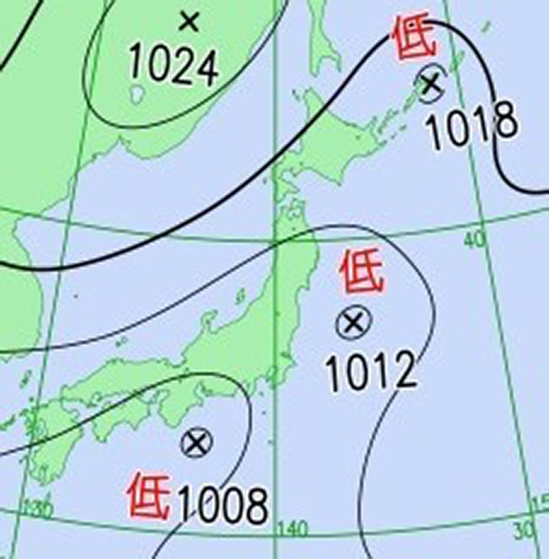 28日午前9時の予想天気図（26日午前9時、気象庁発表）