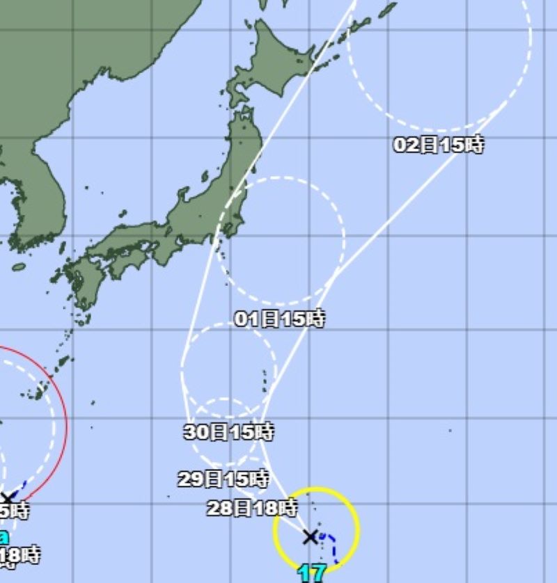 台風17号の予想進路図（27日午後6時45分、気象庁発表）