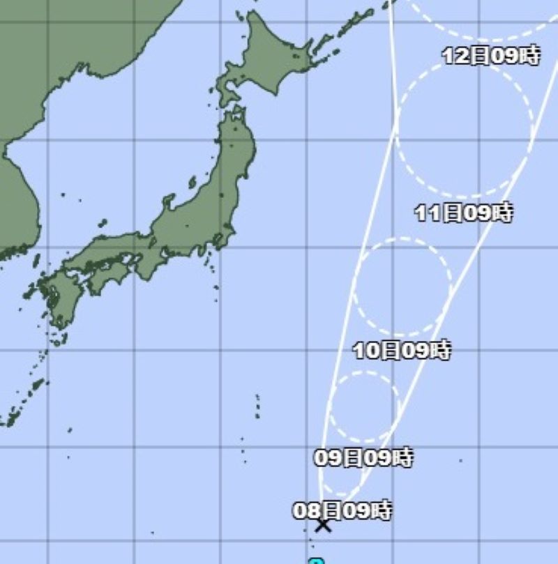 台風19号発生後の進路予想図（7日午前9時、気象庁発表）