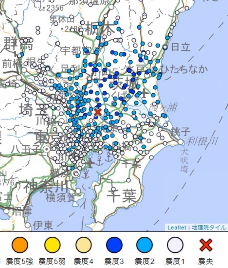 各地の震度（13日午前3時55分発表、気象庁HPから）