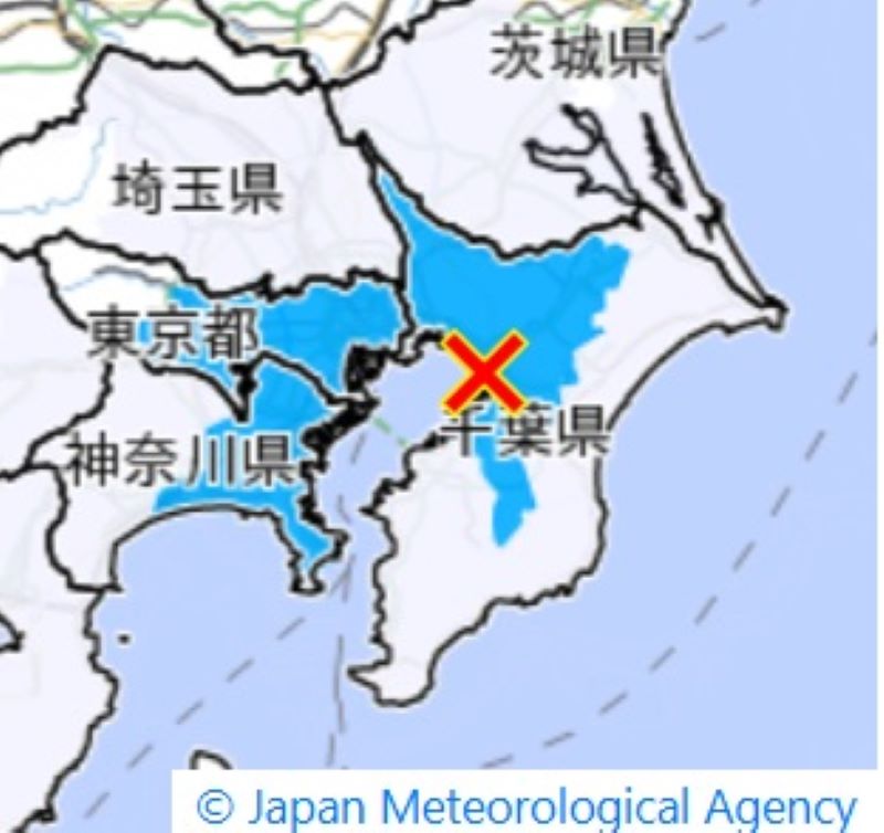 エリアごとの震度分布図。青色が震度2（11月5日午前0時11分ごろ発生した地震　気象庁HPから）