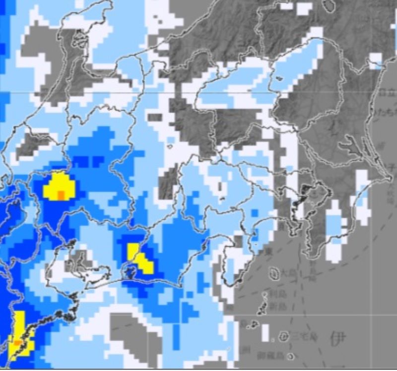 26日午後7時の雨雲の予想（気象庁HPから）