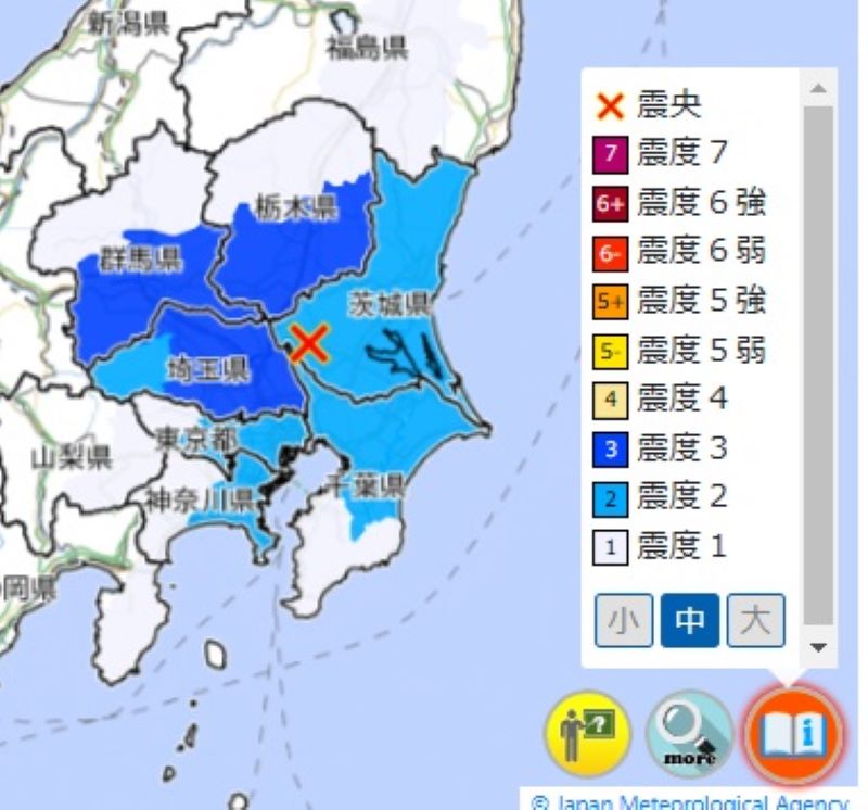 震度分布図（気象庁HPから）