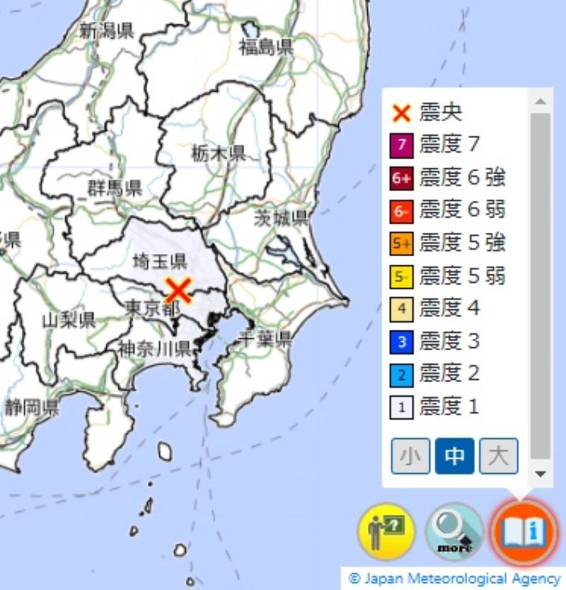 5日午後0時55分、埼玉南部を震源とする地震発生（気象庁HPから）