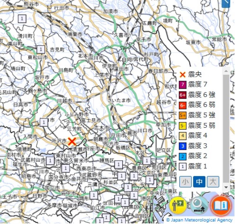 震度分布図（気象庁HPから）