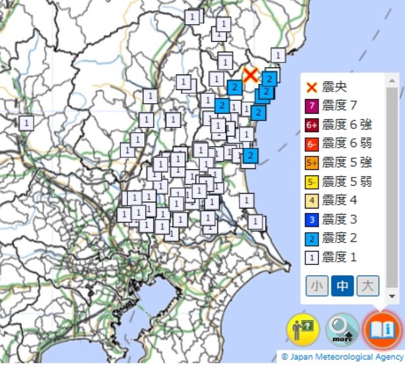 6日午後0時53分に発生した地震の震度分布（気象庁HP から）