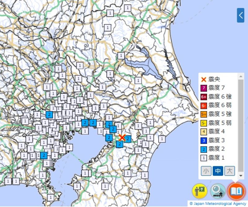 各地の詳細な震度分布（気象著HPから）