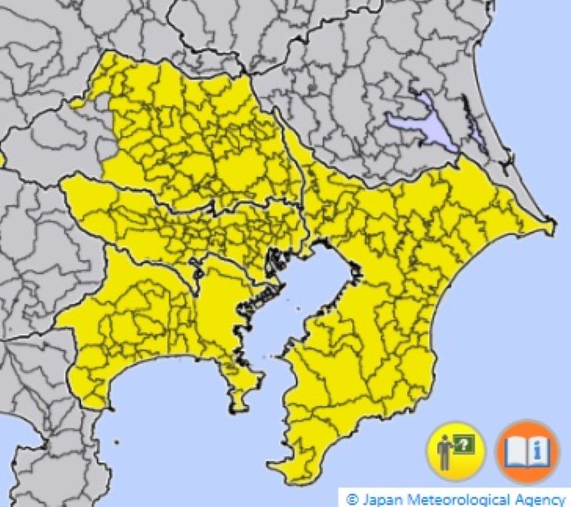 乾燥注意報が出ているエリア（9日午前4時49分発表　気象庁HPから）