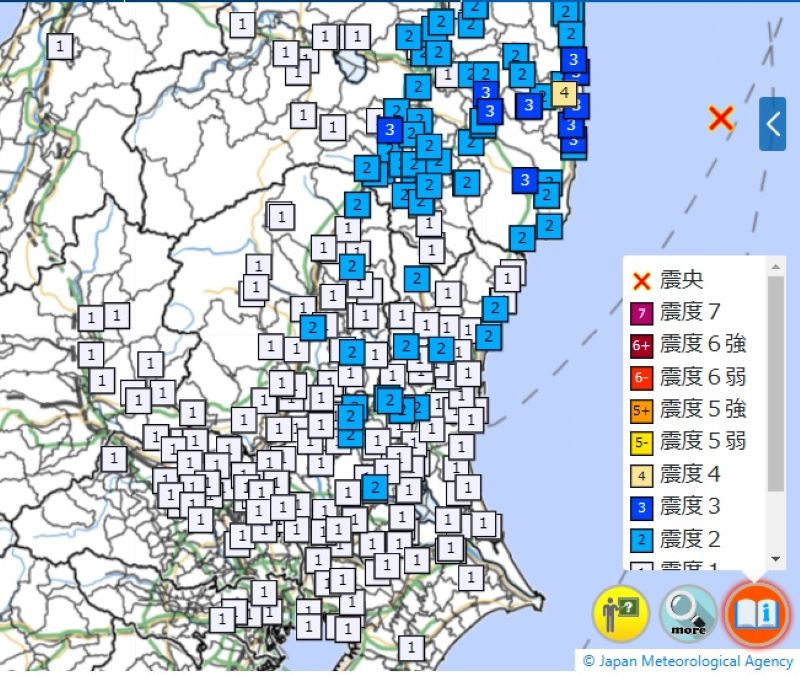 各地の震度（28日午前4時10分、気象庁HPから）