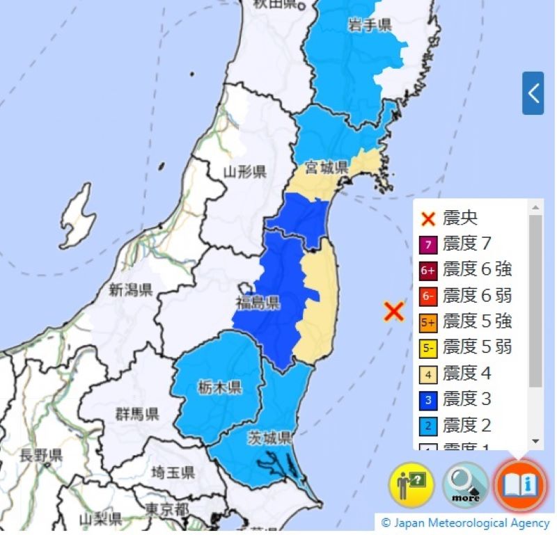 震度分布図（28日午前4時10分、気象庁HPから）