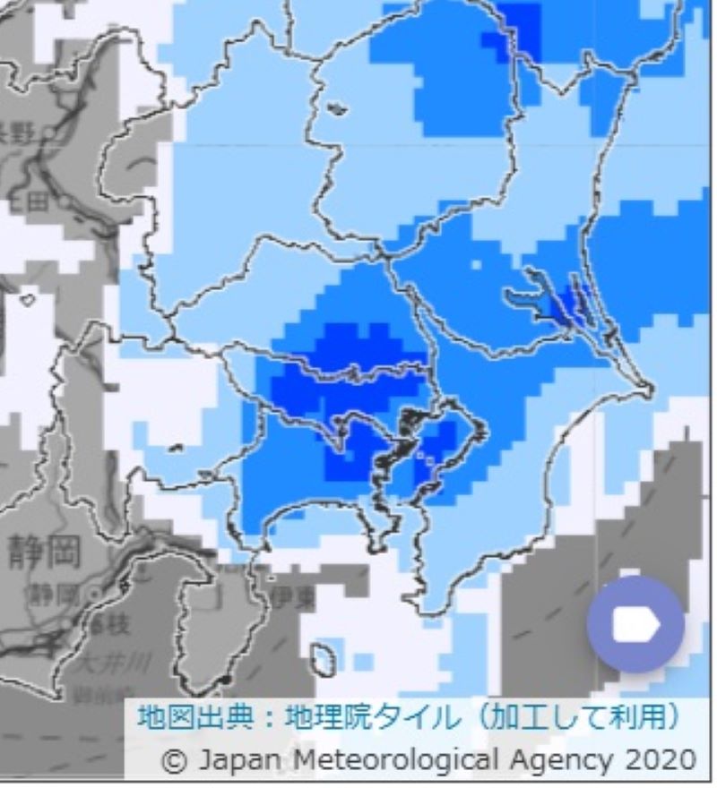 1時間当たりの降水量予想（6日午後11時まで、気象庁HPから）