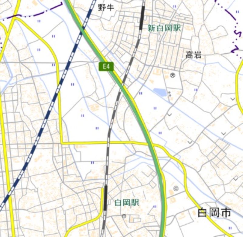 白岡―新白岡駅付近の地図（国土地理院資料から）