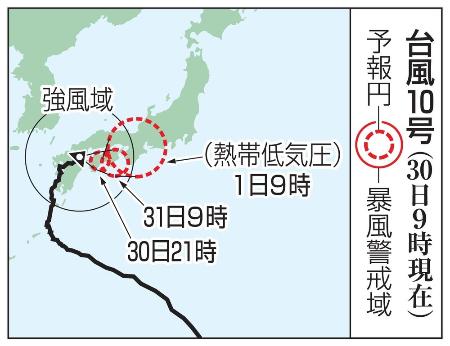 　台風１０号の予想進路（３０日９時現在）