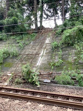 神奈川県湯河原町の東海道線のトンネル付近で、線路に土砂が流入した現場＝８月３１日（ＪＲ東日本横浜支社提供）