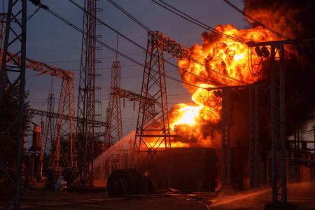 　２日、ウクライナ・ドニエプロペトロフスク州で行われる消火作業（ＡＰ＝共同）