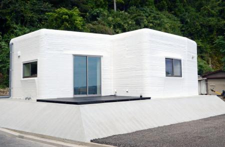 ３Ｄプリンターで製造した住宅＝２日午前、石川県珠洲市