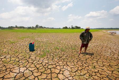 高温で干上がったアマゾンの川＝２０２３年１０月、ブラジル・アマゾナス州（ＡＰ＝共同）