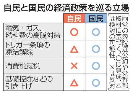 　自民と国民の経済政策を巡る立場