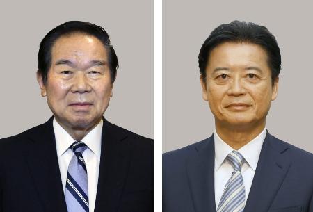 額賀福志郎氏（左）、玄葉光一郎氏